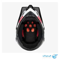 تصویر کلاه موتور کراس برند 100% مدل ایرکرفت کربن طرح رپیدبامب رنگ سفید مشکی