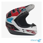 کلاه موتورکراس فاکس مدل V1 طرح Falcon رنگ قرمز، مشکی و سفید نمای فلت سمت چپ کلاه کاسکت