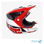 تصویر کلاه موتور کراس فاکس مدل V1 طرح Mako رنگ قرمز، مشکی و سفید نمای فلت سمت راست کلاه