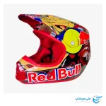 عکس کلاه موتورکراس فاکس مدل V1 طرح Redbull رنگ قرمز و زرد نمای چپ و جلو (2 بعدی) کلاه کاسکت