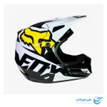 تصویر کلاه موتور کراس فاکس مدل V1 طرح استاندارد رنگ مشکی براق و سفید نمای سمت راست کلاه ایمنی