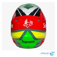 تصویر کلاه موتورکراس فاکس V1 طرح Supreme & Honda – رنگ قرمز و سبز زیتونی