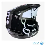 تصویر کلاه موتور کراس فاکس مدل V1 طرح Supreme رنگ قرمز و مشکی براق نمای پشت و سمت راست