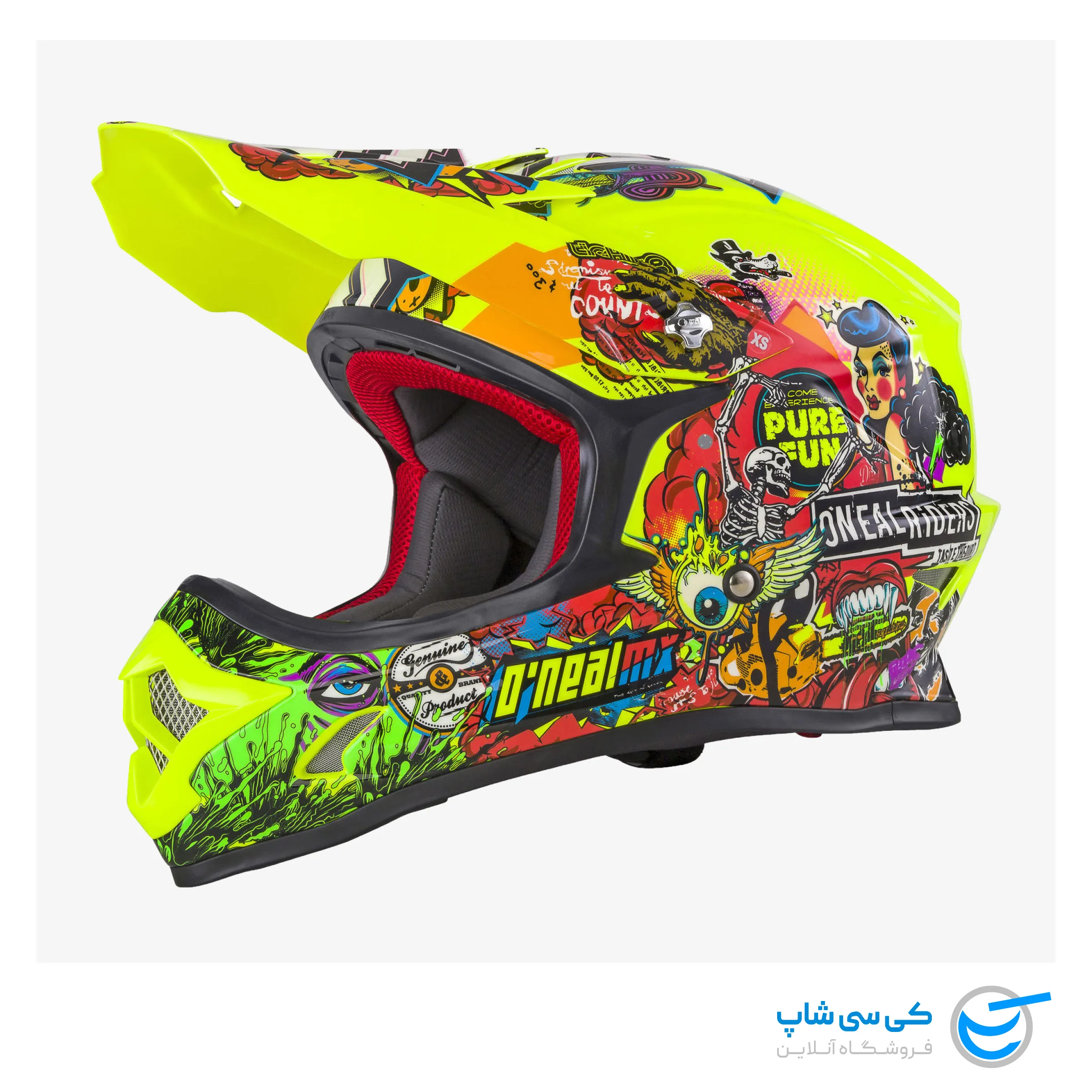 motocross-helmet-oneal-3series-crank-yellow-neon-multi-color-2D-front-left-view تصویر کلاه موتور کراس برند اونیل سری ۳ مدل کرانک رنگ زرد نئون (کلاه اونیل چند رنگ)